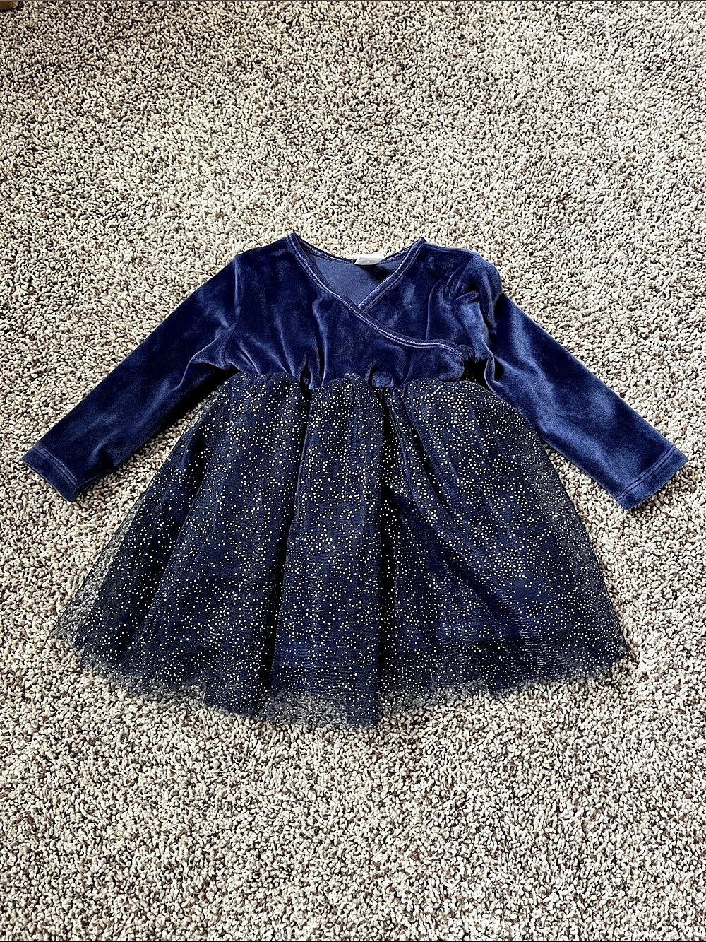 Joe Fresh Baby Girls Velvet Tulle Dress Blue 6-12M Like New